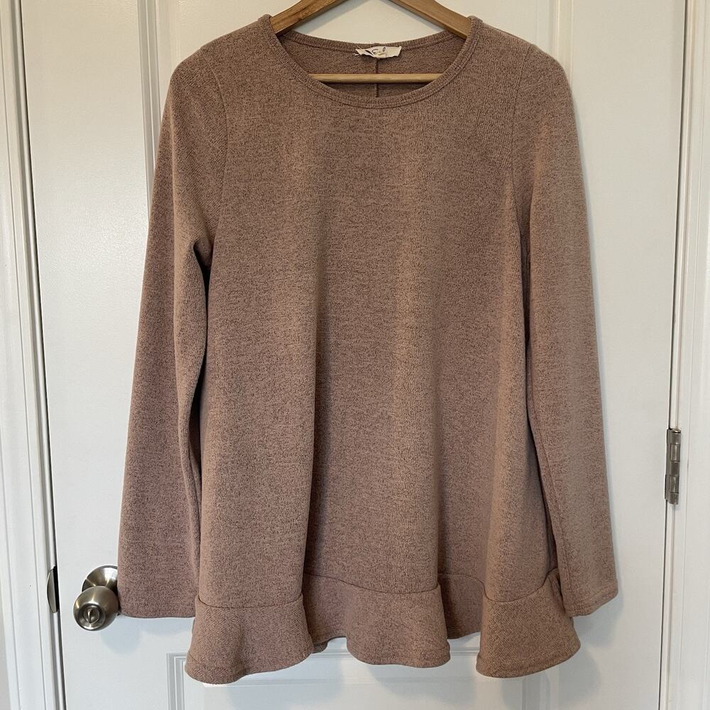 Easle Knit Pullover Sweater XL Round Neck Ruffle Hem Boho Fairy Cottage Cozy - Picture 2 of 7